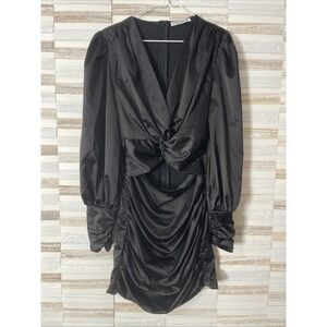 NWOT Glamaker Ruched Mini Dress Long Sleeves Cut Out ZIP Black Size Large